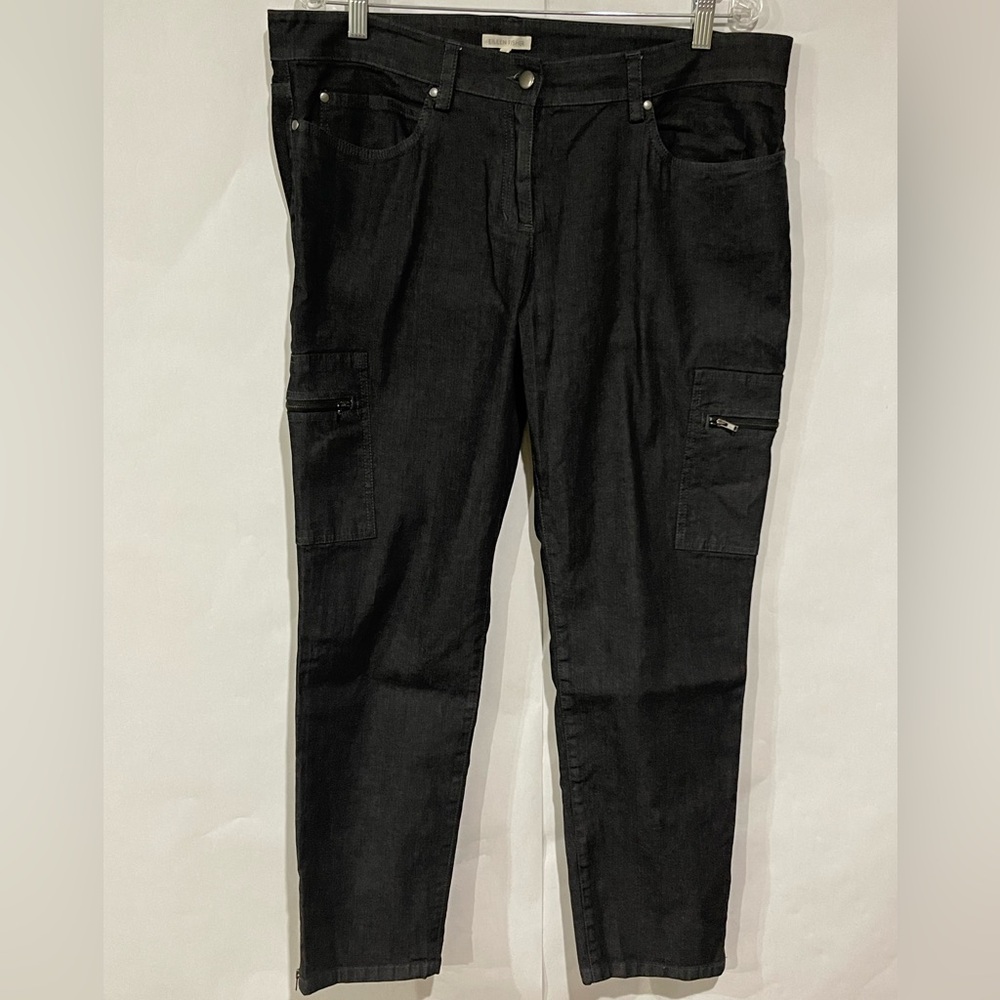 Eileen Fisher Black Cargo Ankle Zip Jeans Size 16